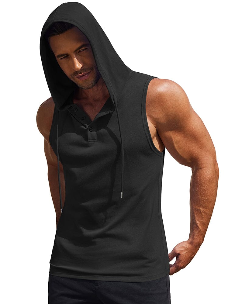 Cotton Hooded Tank Tops (US Only) Tank Tops coofandy Black S 