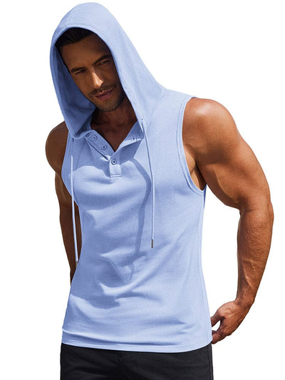 Cotton Hooded Tank Tops (US Only) Tank Tops coofandy Clear Blue S 