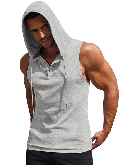 Cotton Hooded Tank Tops (US Only) Tank Tops coofandy Light Gray S 