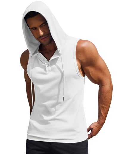 Cotton Hooded Tank Tops (US Only) Tank Tops coofandy White S 