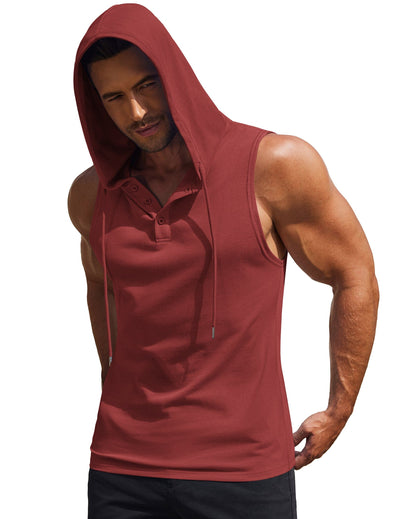 Cotton Hooded Tank Tops (US Only) Tank Tops coofandy Red S 