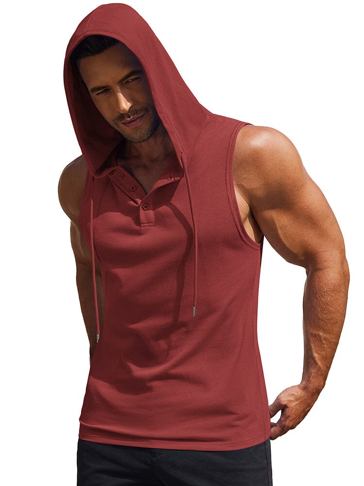 Cotton Hooded Tank Tops (US Only) Tank Tops coofandy Red S 