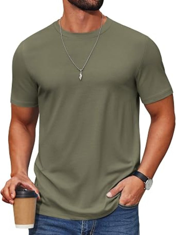 Cotton Blend Crew Neck Short Sleeve Basic T-Shirt (US Only)