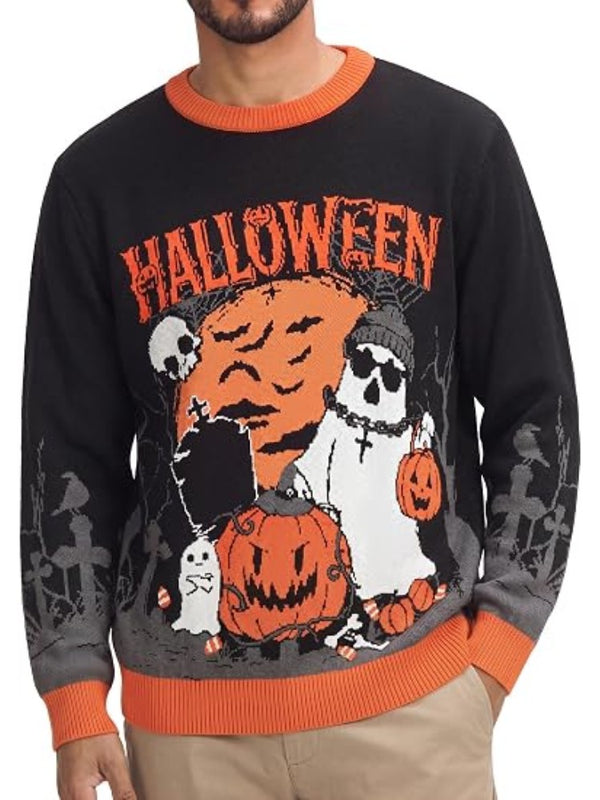 Halloween Ugly Knit Sweater Crewneck Graphic Pullover (US Only)