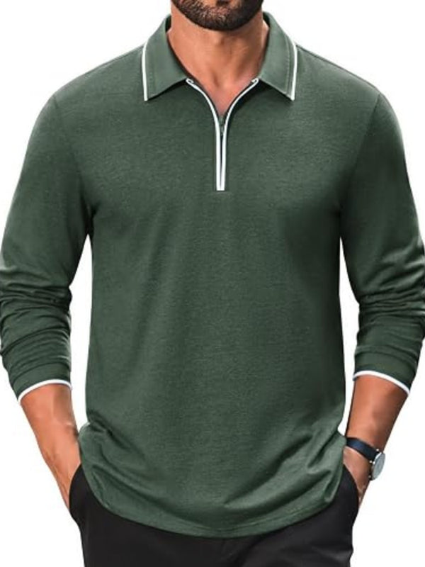 Cotton Quarter Zip Long Sleeve Polo Shirt (US Only)