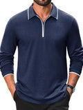 Cotton Quarter Zip Long Sleeve Polo Shirt (US Only)
