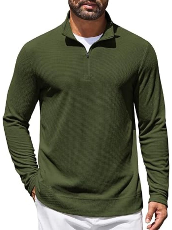 Lightweight Waffle Knit Quarter Zip Mock Neck Pullover Sweatshirt (US Only)