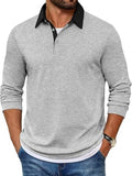 Contrast Collar Long Sleeve Polo Pullover Shirt (US Only)