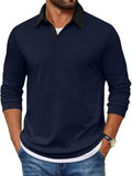 Contrast Collar Long Sleeve Polo Pullover Shirt (US Only)
