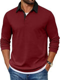 Contrast Collar Long Sleeve Polo Pullover Shirt (US Only)