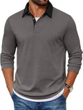 Contrast Collar Long Sleeve Polo Pullover Shirt (US Only)