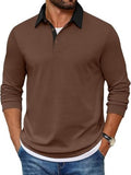Contrast Collar Long Sleeve Polo Pullover Shirt (US Only)