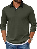 Contrast Collar Long Sleeve Polo Pullover Shirt (US Only)