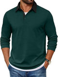 Contrast Collar Long Sleeve Polo Pullover Shirt (US Only)