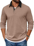 Contrast Collar Long Sleeve Polo Pullover Shirt (US Only)