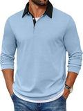 Contrast Collar Long Sleeve Polo Pullover Shirt (US Only)