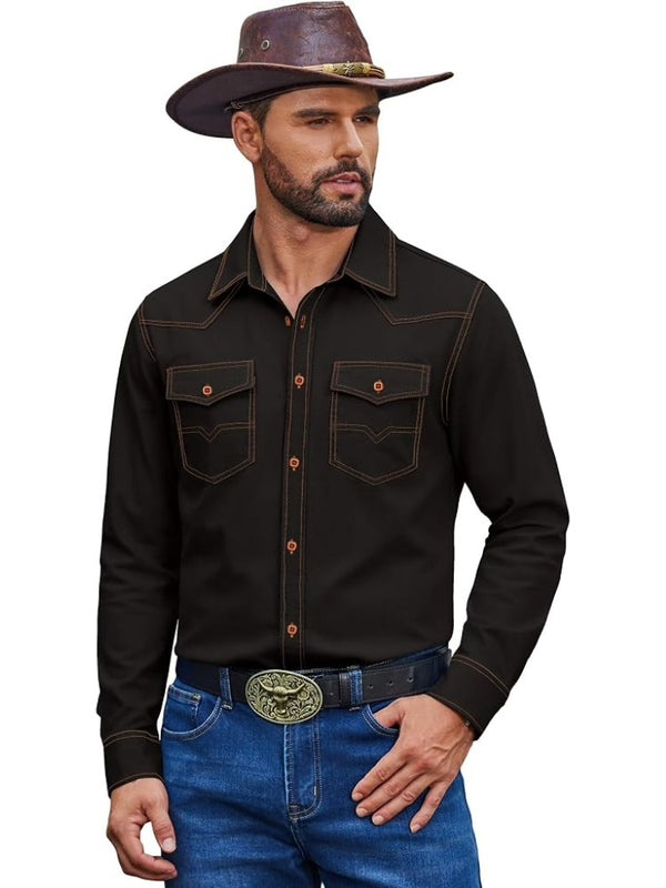 Western Cowboy Long Sleeve Button Down Work Shirt (US Only)