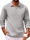 Fleece-Lined Cotton Blend V-Neck Long Sleeve Polo Shirt (US Only)