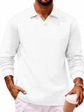 Fleece-Lined Cotton Blend V-Neck Long Sleeve Polo Shirt (US Only)