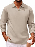 Fleece-Lined Cotton Blend V-Neck Long Sleeve Polo Shirt (US Only)