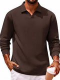 Fleece-Lined Cotton Blend V-Neck Long Sleeve Polo Shirt (US Only)