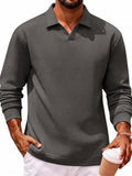 Fleece-Lined Cotton Blend V-Neck Long Sleeve Polo Shirt (US Only)