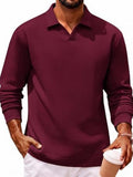 Fleece-Lined Cotton Blend V-Neck Long Sleeve Polo Shirt (US Only)