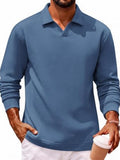 Fleece-Lined Cotton Blend V-Neck Long Sleeve Polo Shirt (US Only)