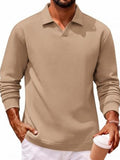 Fleece-Lined Cotton Blend V-Neck Long Sleeve Polo Shirt (US Only)