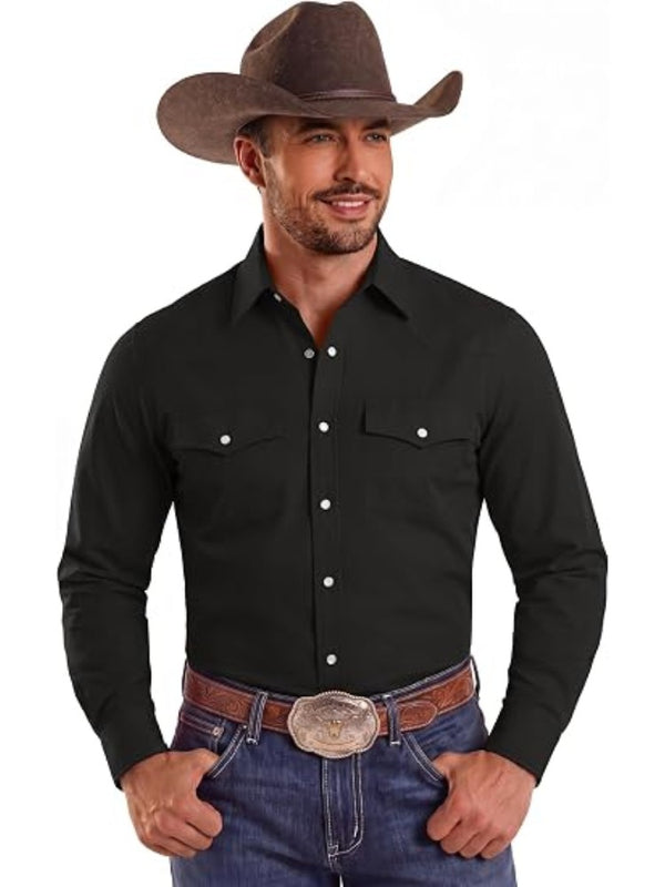Western Cowboy Shirt Pearl Snap Button Down Casual Work Shirt (US Only)