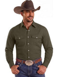 Western Cowboy Shirt Pearl Snap Button Down Casual Work Shirt (US Only)