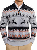 Halloween Ugly Knit Sweater Quarter Zip Mock Neck Pullover (US Only)