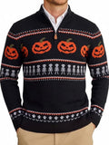 Halloween Ugly Knit Sweater Quarter Zip Mock Neck Pullover (US Only)