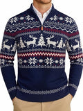 Halloween Ugly Knit Sweater Quarter Zip Mock Neck Pullover (US Only)