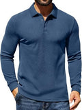 Casual Long Sleeve Waffle Knit Polo Pullover (US Only)