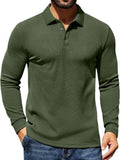 Casual Long Sleeve Waffle Knit Polo Pullover (US Only)
