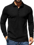Casual Long Sleeve Waffle Knit Polo Pullover (US Only)