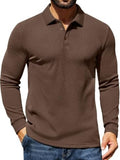 Casual Long Sleeve Waffle Knit Polo Pullover (US Only)