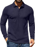 Casual Long Sleeve Waffle Knit Polo Pullover (US Only)