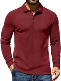 Casual Long Sleeve Waffle Knit Polo Pullover (US Only)