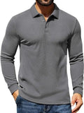 Casual Long Sleeve Waffle Knit Polo Pullover (US Only)