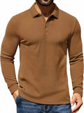 Casual Long Sleeve Waffle Knit Polo Pullover (US Only)