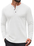 Waffle Knit Henley Long Sleeve Casual Pullover Shirt (US Only)