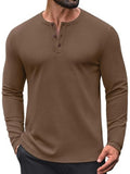 Waffle Knit Henley Long Sleeve Casual Pullover Shirt (US Only)