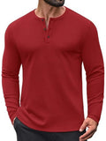 Waffle Knit Henley Long Sleeve Casual Pullover Shirt (US Only)