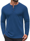 Waffle Knit Henley Long Sleeve Casual Pullover Shirt (US Only)