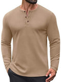 Waffle Knit Henley Long Sleeve Casual Pullover Shirt (US Only)