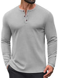 Waffle Knit Henley Long Sleeve Casual Pullover Shirt (US Only)