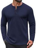 Waffle Knit Henley Long Sleeve Casual Pullover Shirt (US Only)