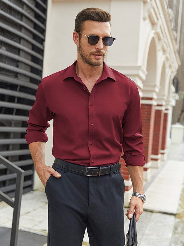 Formal Regular Fit Business Shirt (US Only) Shirts coofandy Wine Red S 